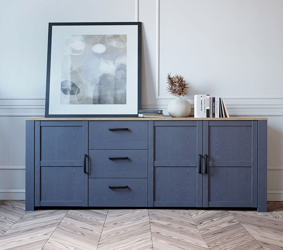 Soggiorno moderno completo, finitura Rovere navy e Rovere riviera
