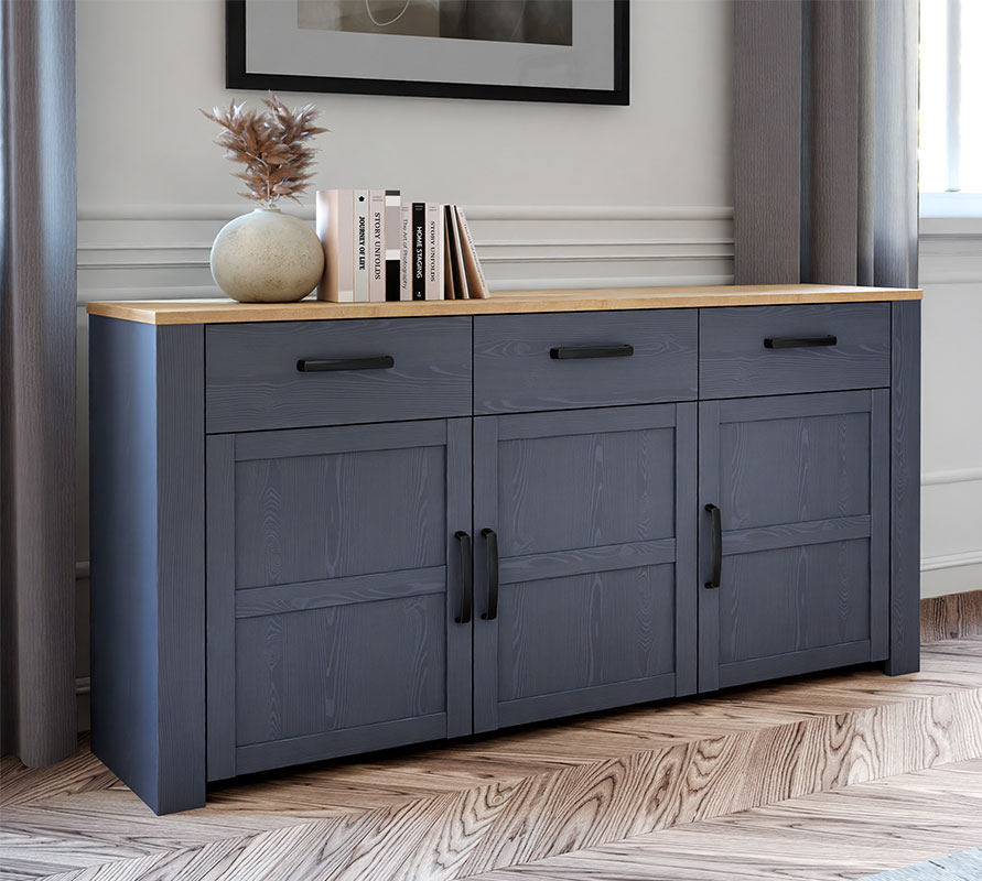 Credenza 3 porte e 3 cassetti, finitura Rovere riviera e Rovere navy