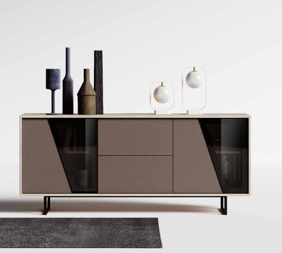 Madia 4 ante 2 cassetti in finitura Bronzo e Bianco Altea, made in Italy