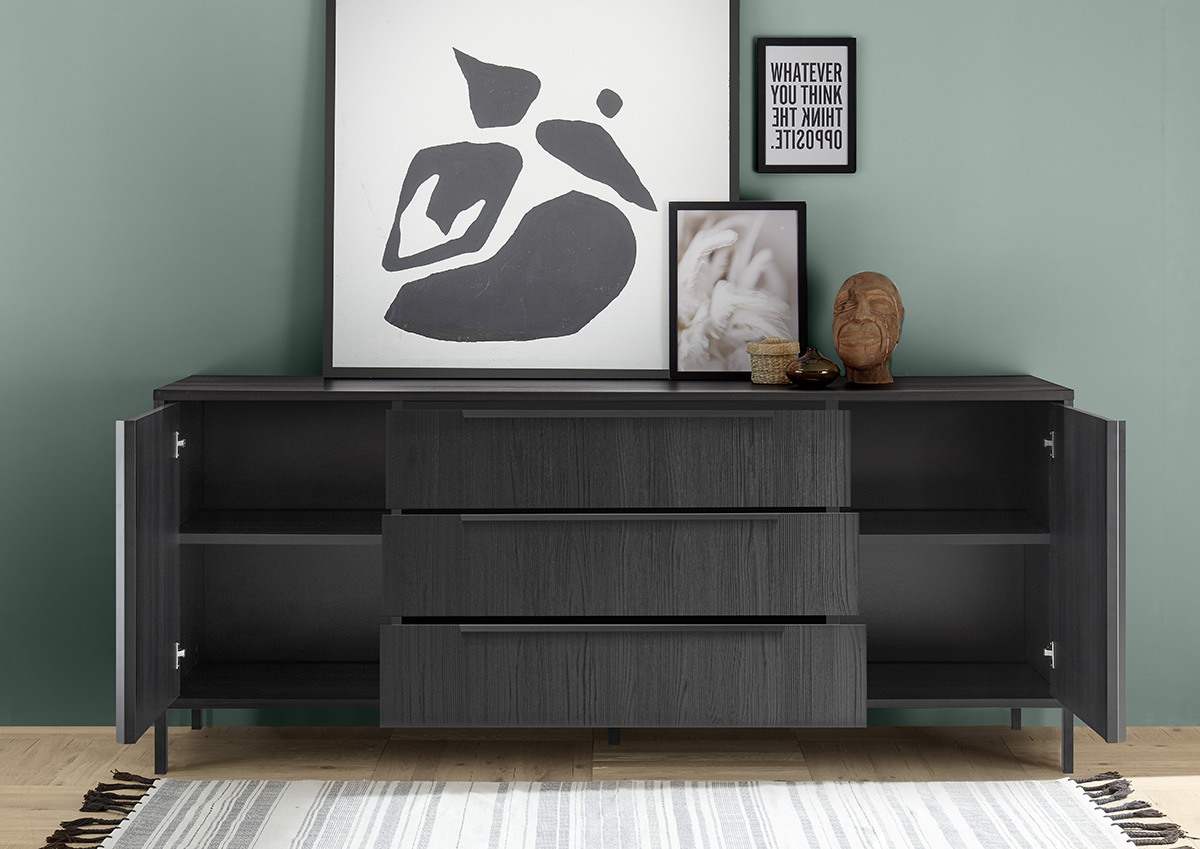 Madia 2 ante 3 cassetti, stile moderno, finitura frassinato nero