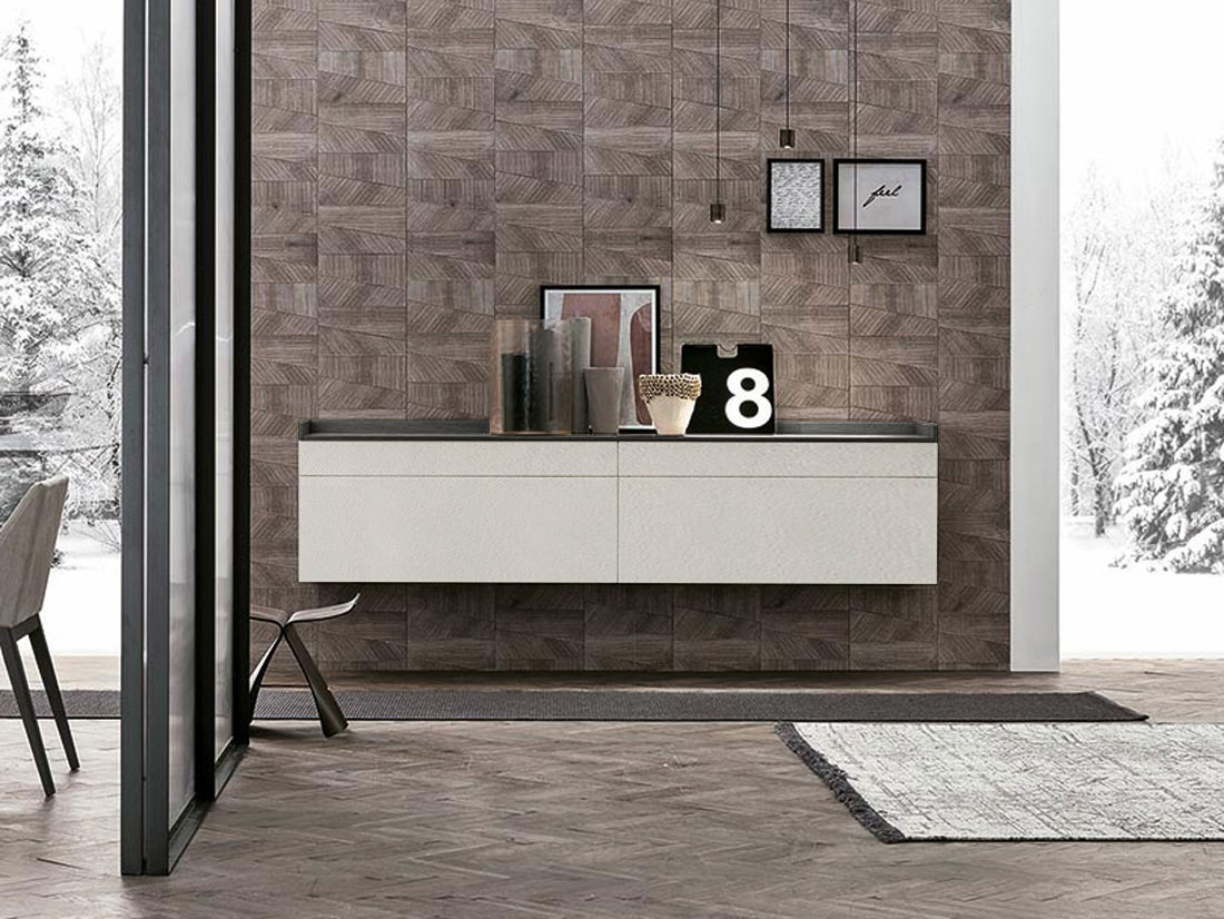 Madia sospesa 2 cestoni e 2 cassetti, finitura materico Cemento chiaro e scuro