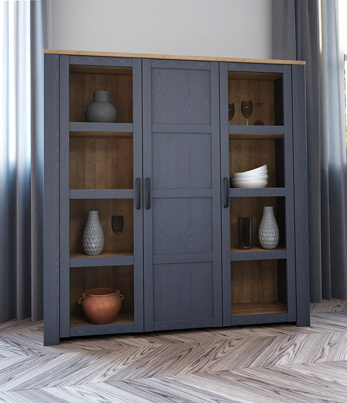 Soggiorno moderno completo, finitura Rovere navy e Rovere riviera