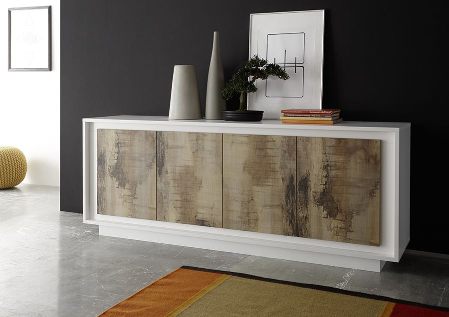 Credenza Bianco Opaco con frontali Pero a 4 ante