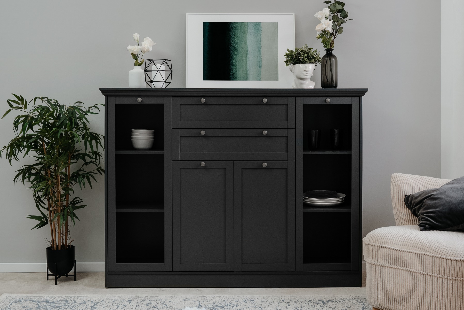 Madia, credenza con 4 ante e 2 cassetti finitura Grigio antracite
