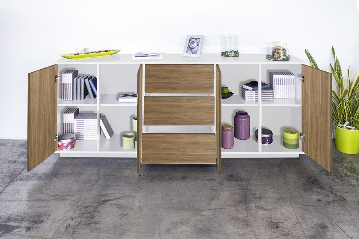 Madia in appoggio noce caracalla e finitura bianca lucida