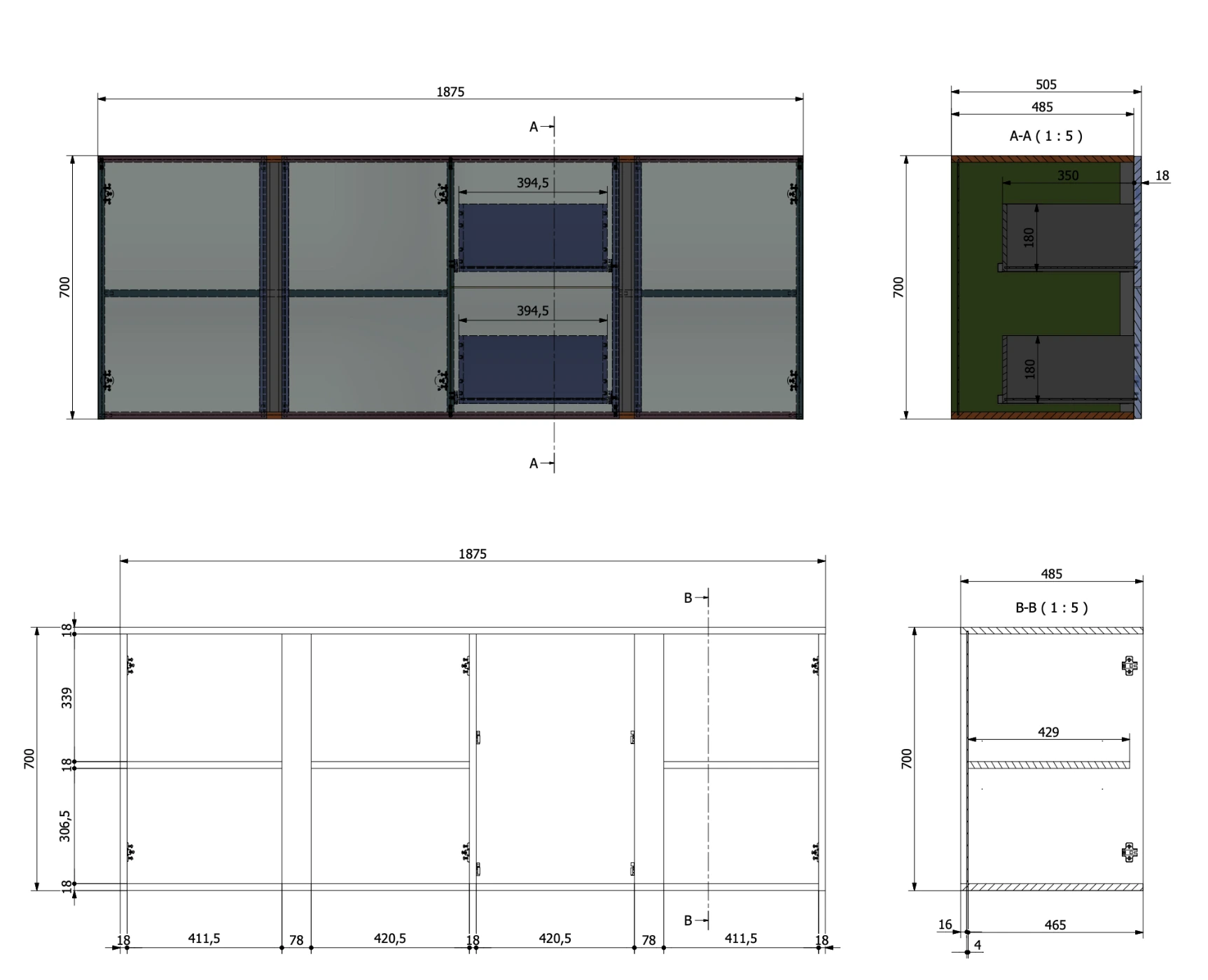 Madia Carta da zucchero, 3 ante 2 cassetti