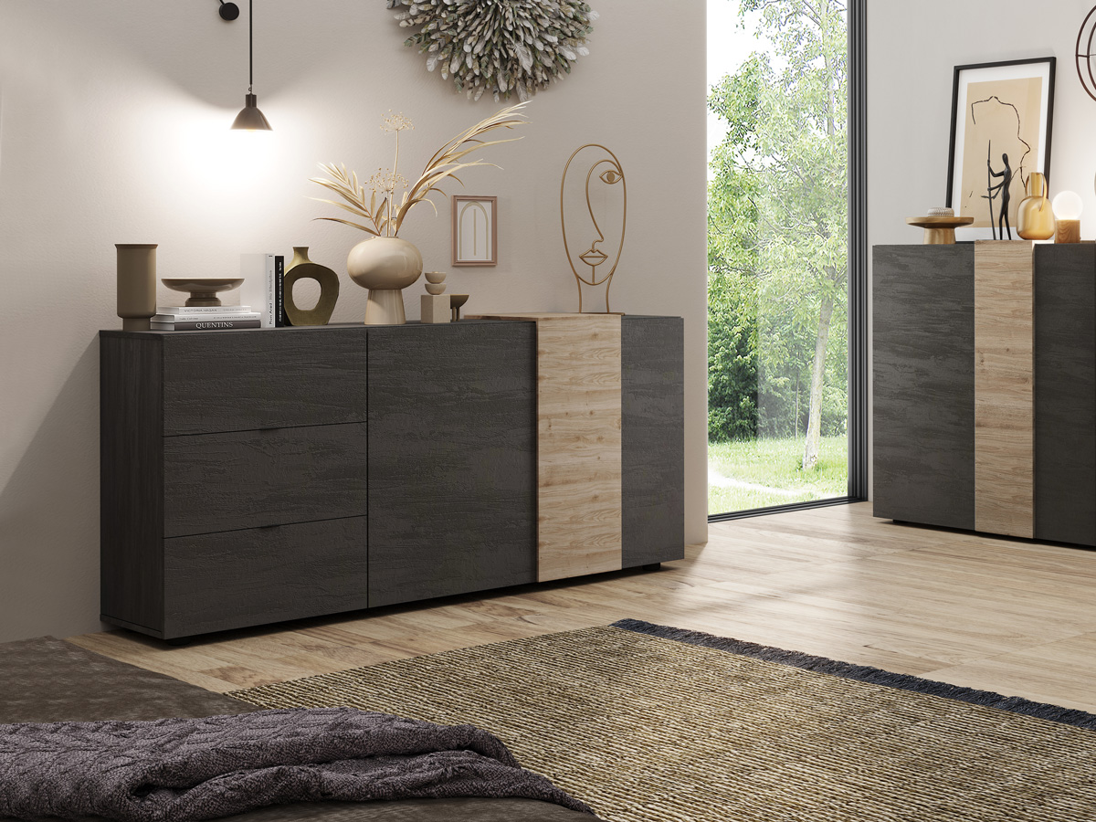 Madia moderna 2 ante 3 cassetti in Kadiz e Titanio