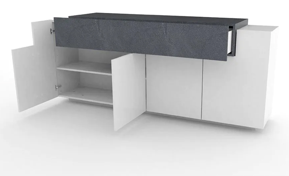 madia moderna bianca con cassetto rovere