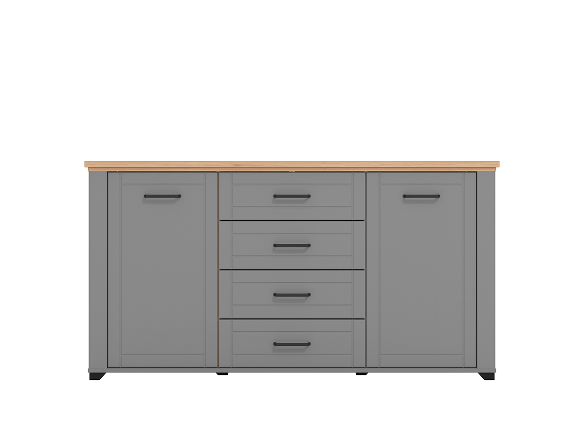 Madia contemporanea con cassetti, finitura Rovere e Grafite