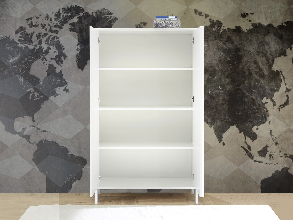 Madia alta per cucina, stile moderno, finitura bianco laccato lucido