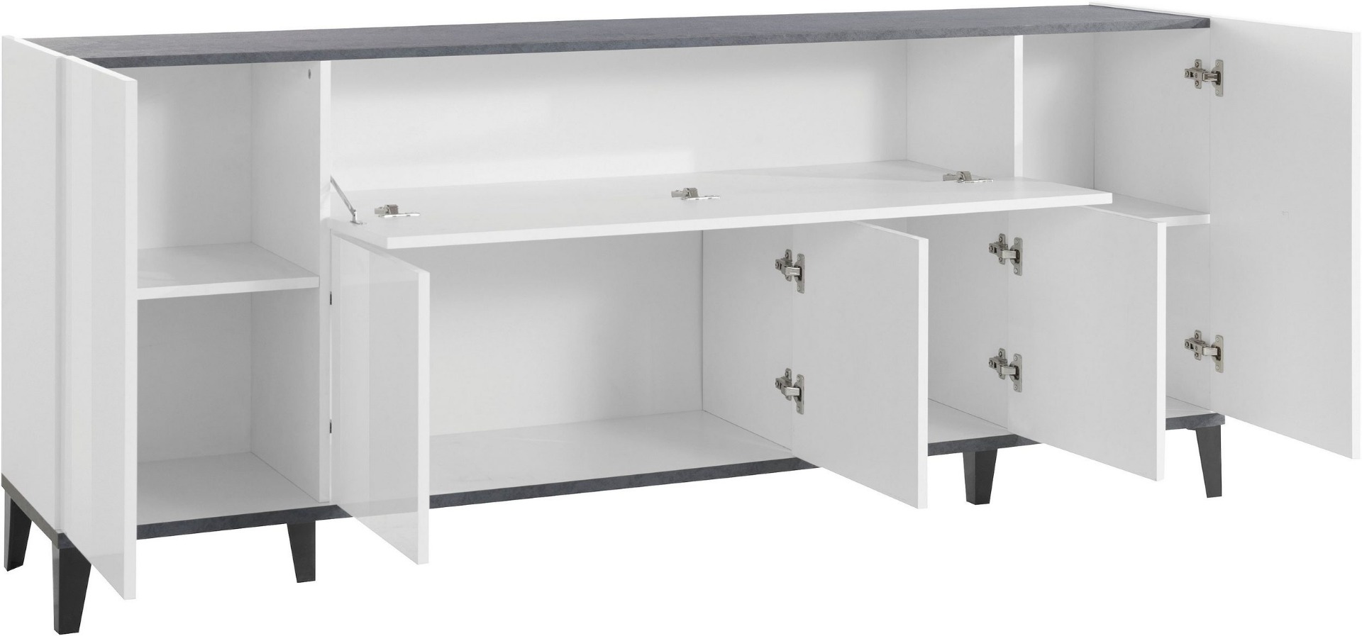 Credenza 200 cm in Bianco lucido e Ardesia