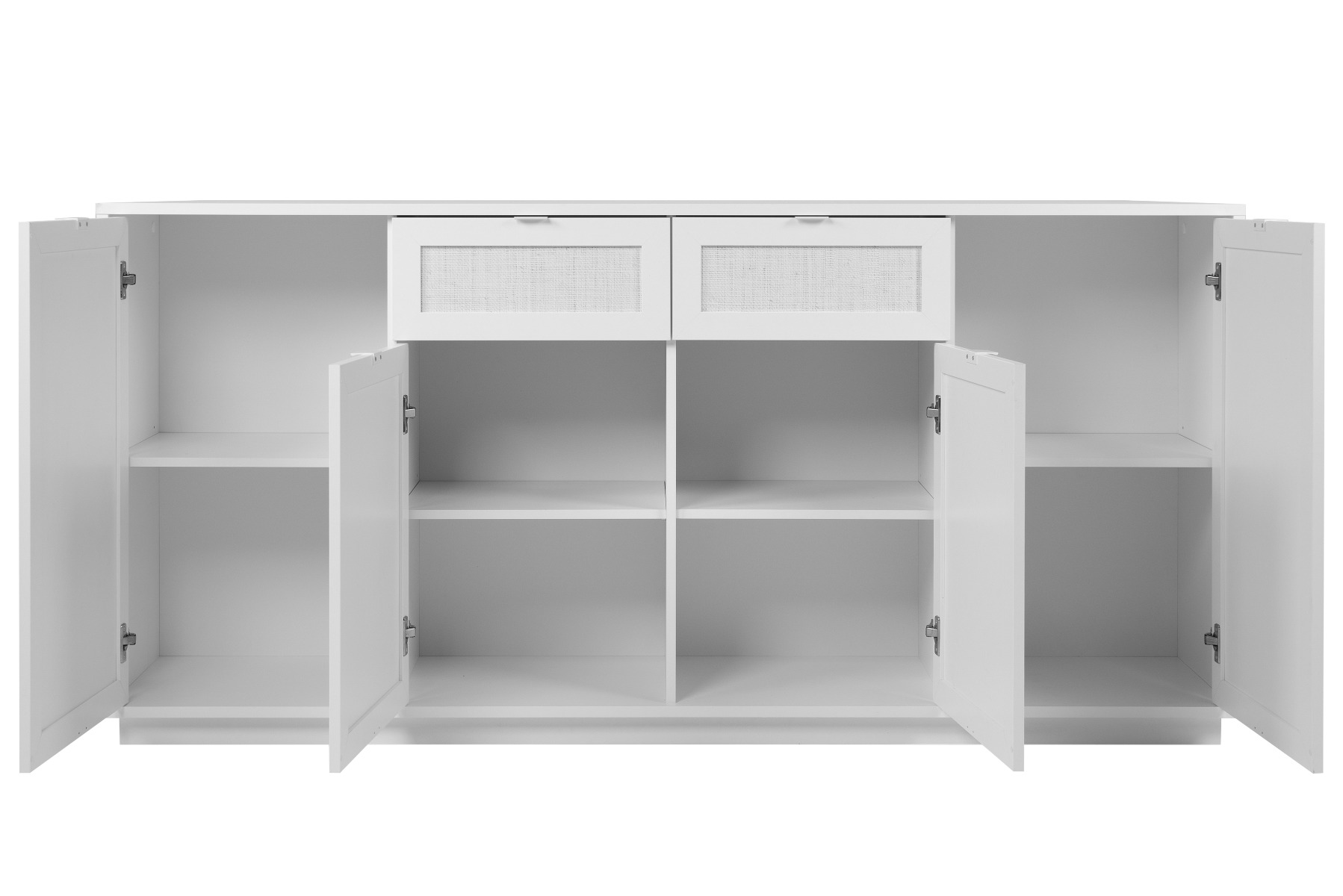 Credenza  Kara bianca 4 ante 2 cassetti con frontali effetto Rafia bianca