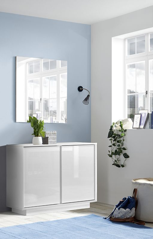 Madia moderna con 2 ante in finitura bianco lucido