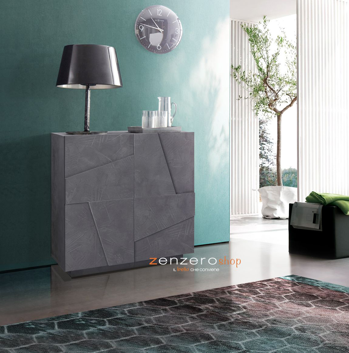 Madia a 2 ante con disegni geometrici in finitura Ardesia