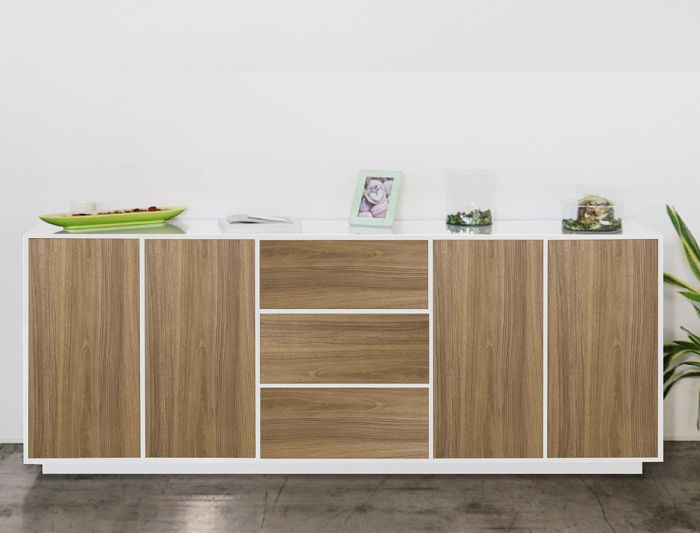 Sala moderna completa finitura noce caracalla e bianco lucido 