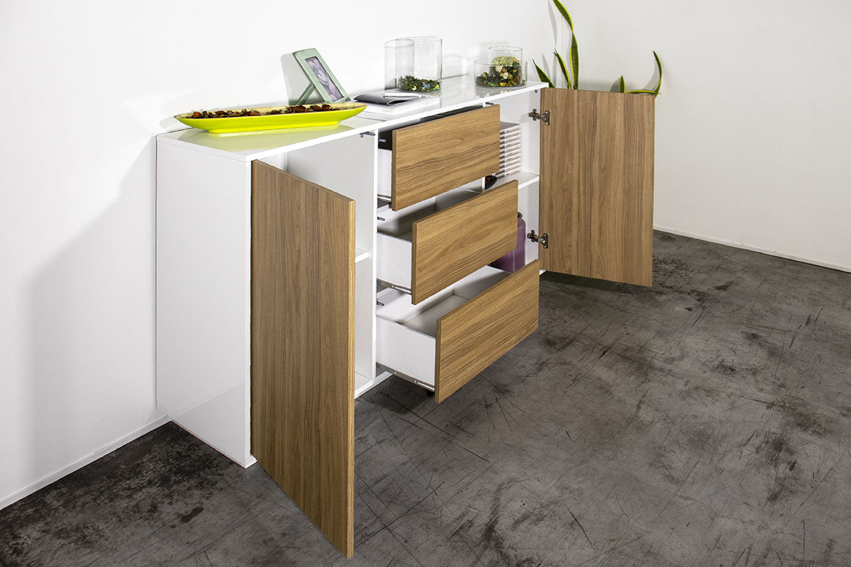 Madia moderna in noce caracalla e bianco laccato lucido