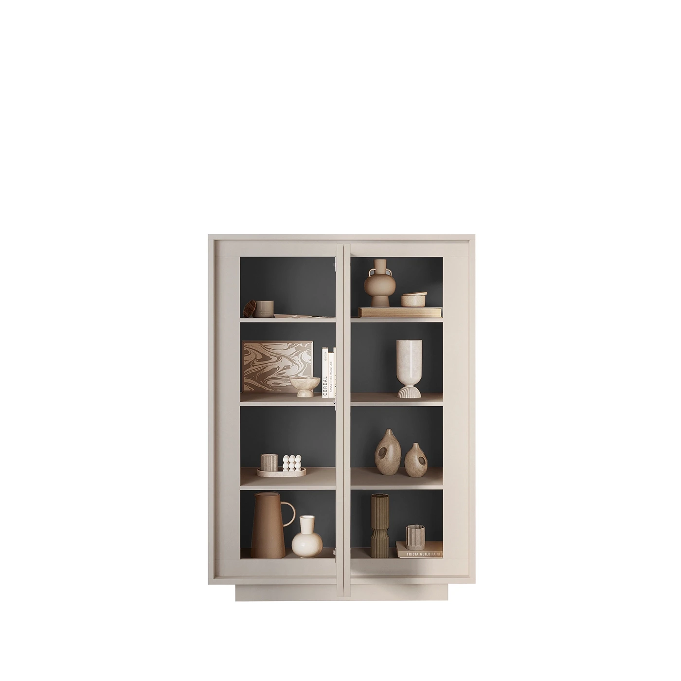 Credenza Moderna, Madia di Design, 4 ante Alta, Bianco opaco con frontali Beton