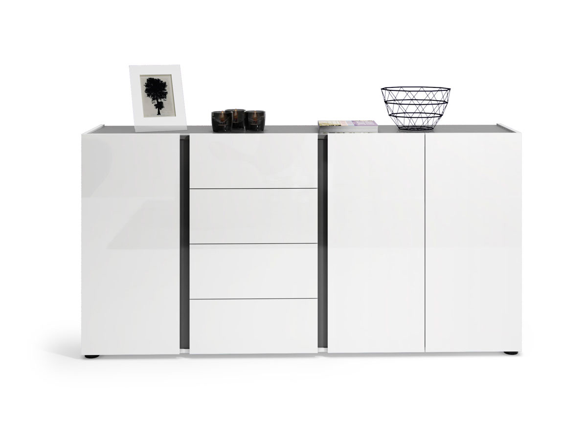 Madia Bianca laccata lucida con 3 ante e 4 cassetto