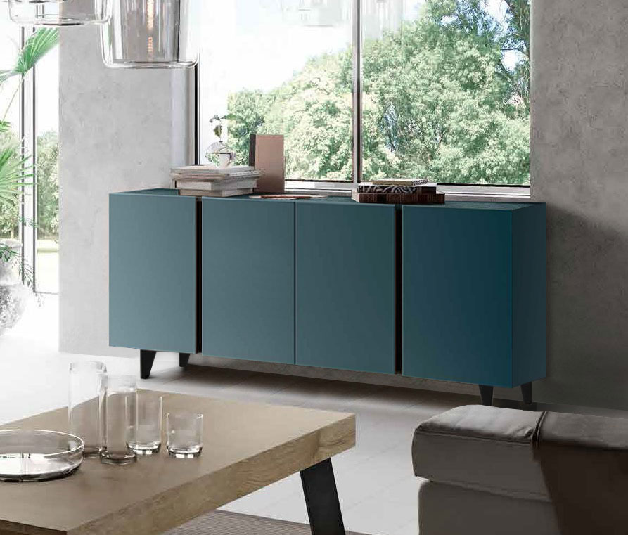 Madia 4 ante con maniglia a gola, finitura Petrolio Nobilitato