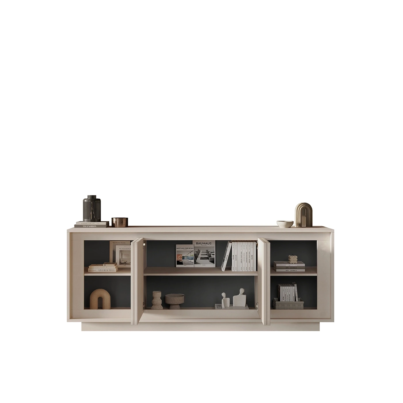 Credenza Moderna, Madia di Design, 4 ante, Bianco Opaco
