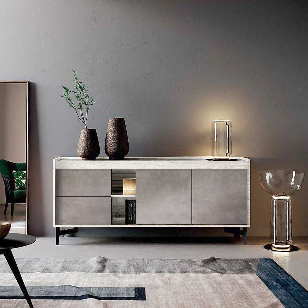 Madia moderna, 2 ante 2 cassetti e vano a giorno