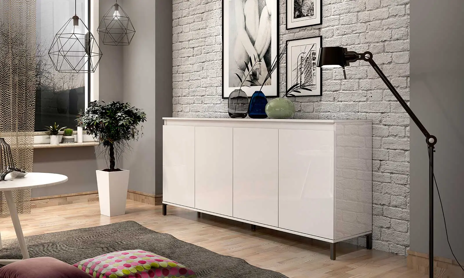 Conveniente Madia multiuso 4 ante colore Bianco Lucido