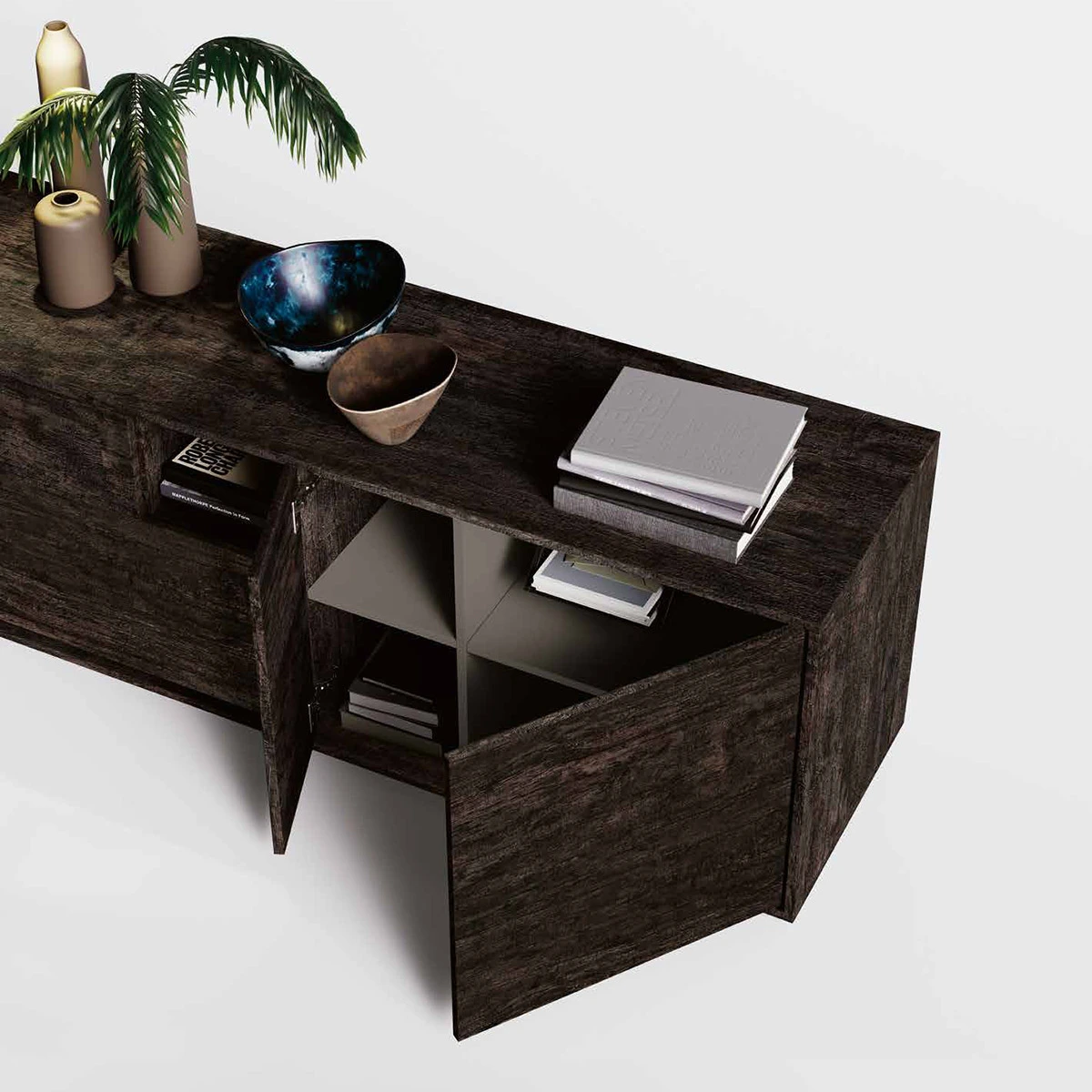 Madia bronzo e legno bruciato