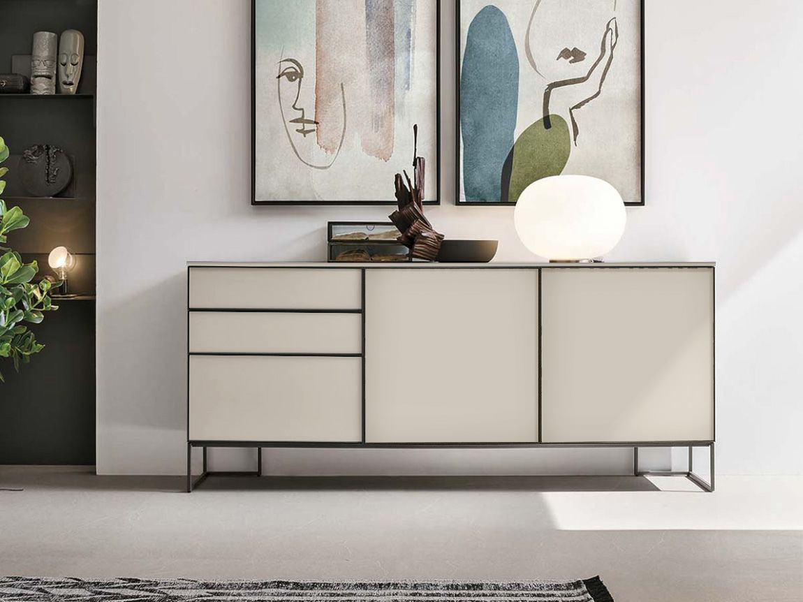 Madia moderna 2 ante 3 cassetti, Madreperla opaco