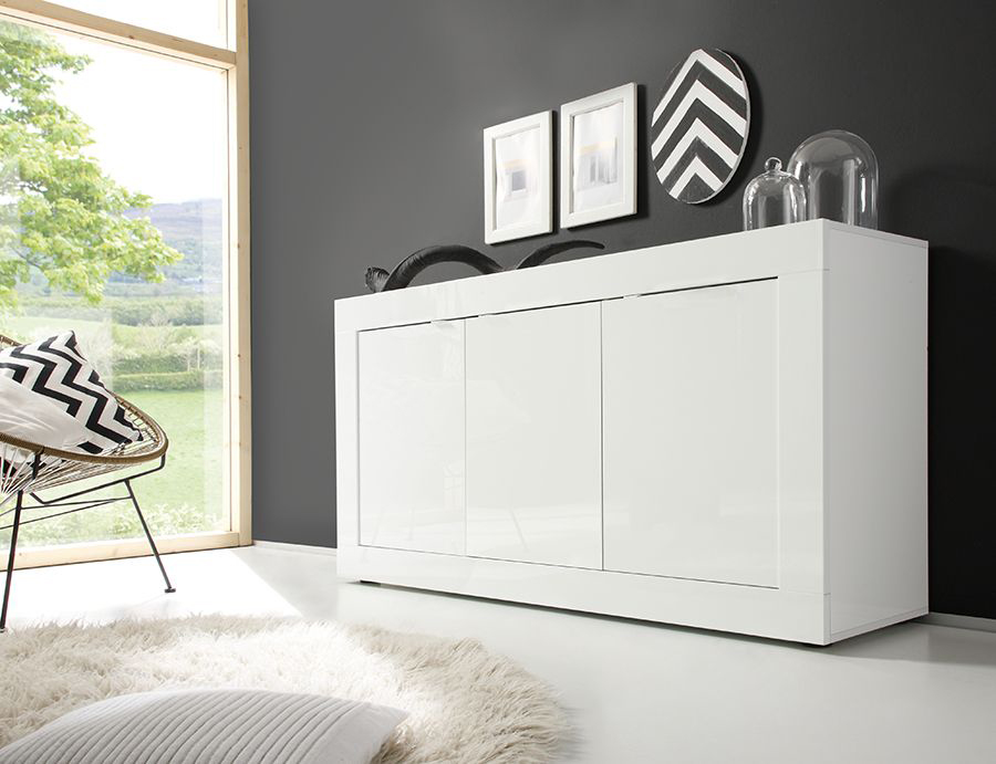 Credenza Moderna a 3 ante, Bianco Lucido