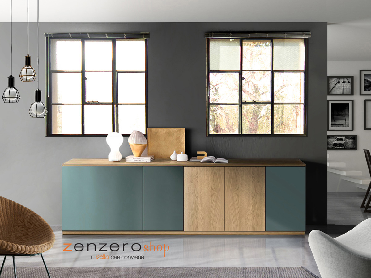 Madia moderna, Credenza di design, 5 ante, Rovere nodato e Bristol