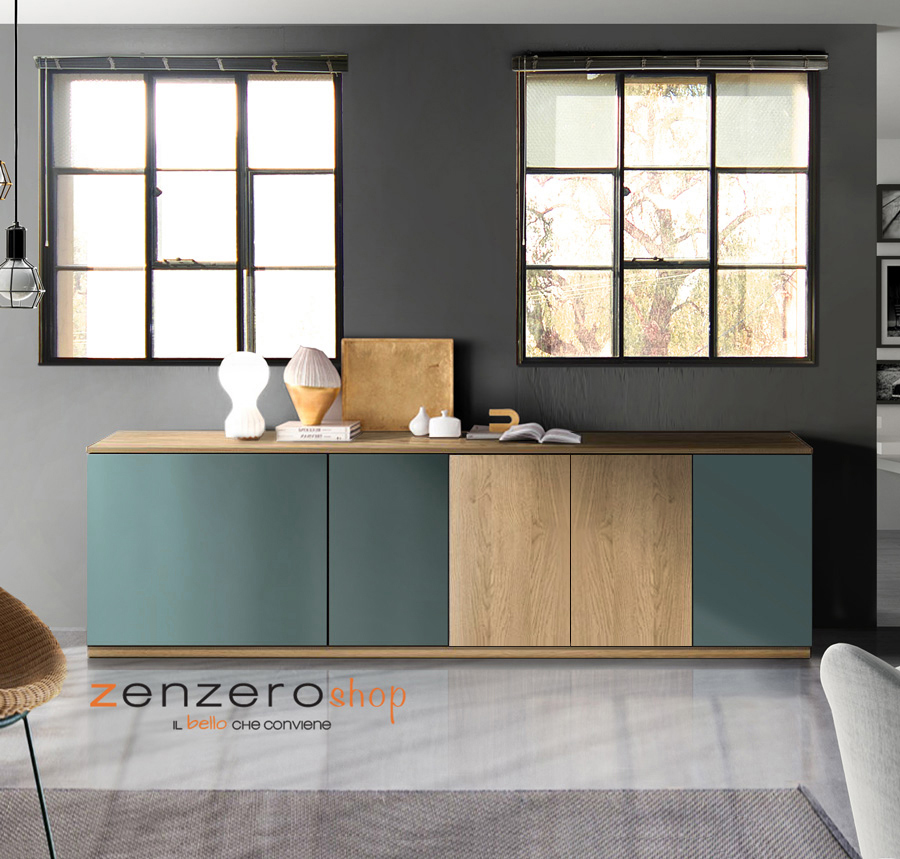 Madia moderna, Credenza di design, 5 ante, Rovere nodato e Bristol