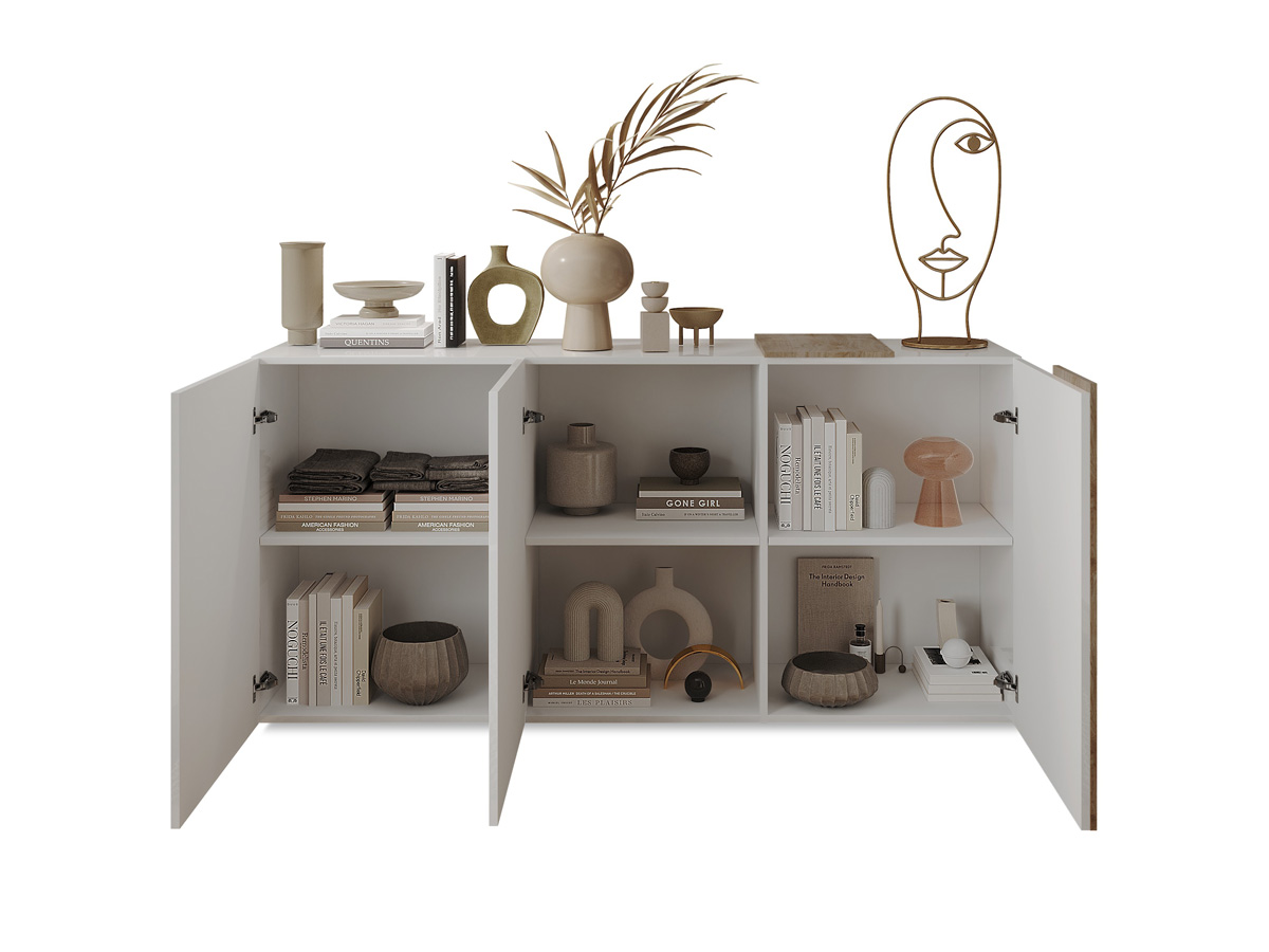Credenza moderna Kadiz e Bianco Lucido, Made in Italy