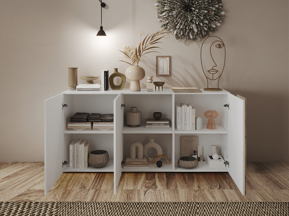 Credenza moderna Kadiz e Bianco Lucido, Made in Italy