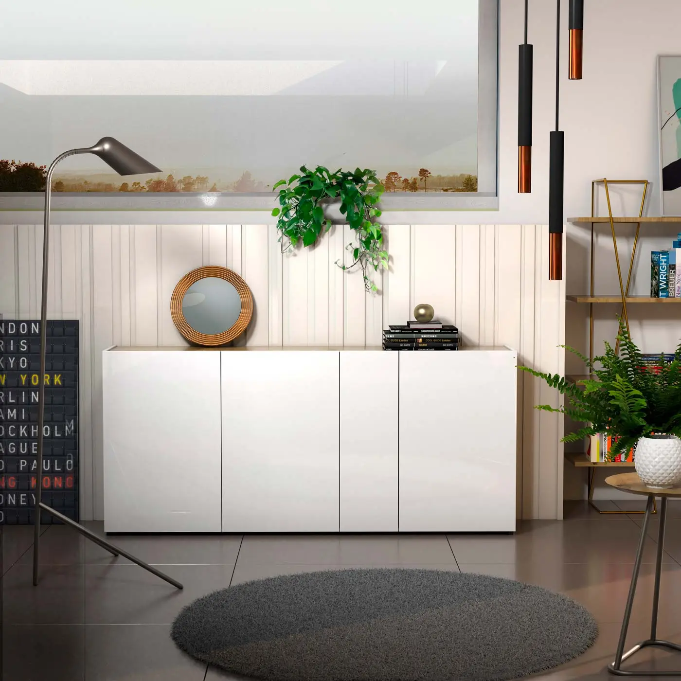 Scarpiera L.203 cm Bianco lucido 