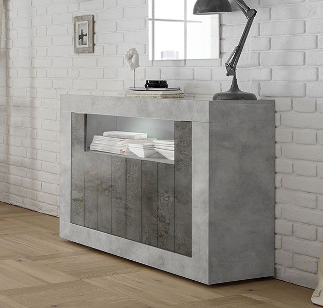 Madia moderna con 2 ante in finitura cemento e ossido