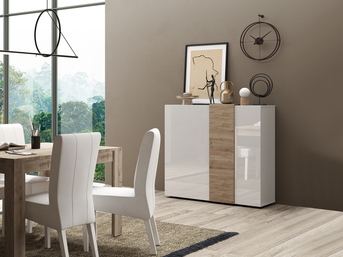 Madia per cucina, 2 ante Bianco Lucido e Kadiz