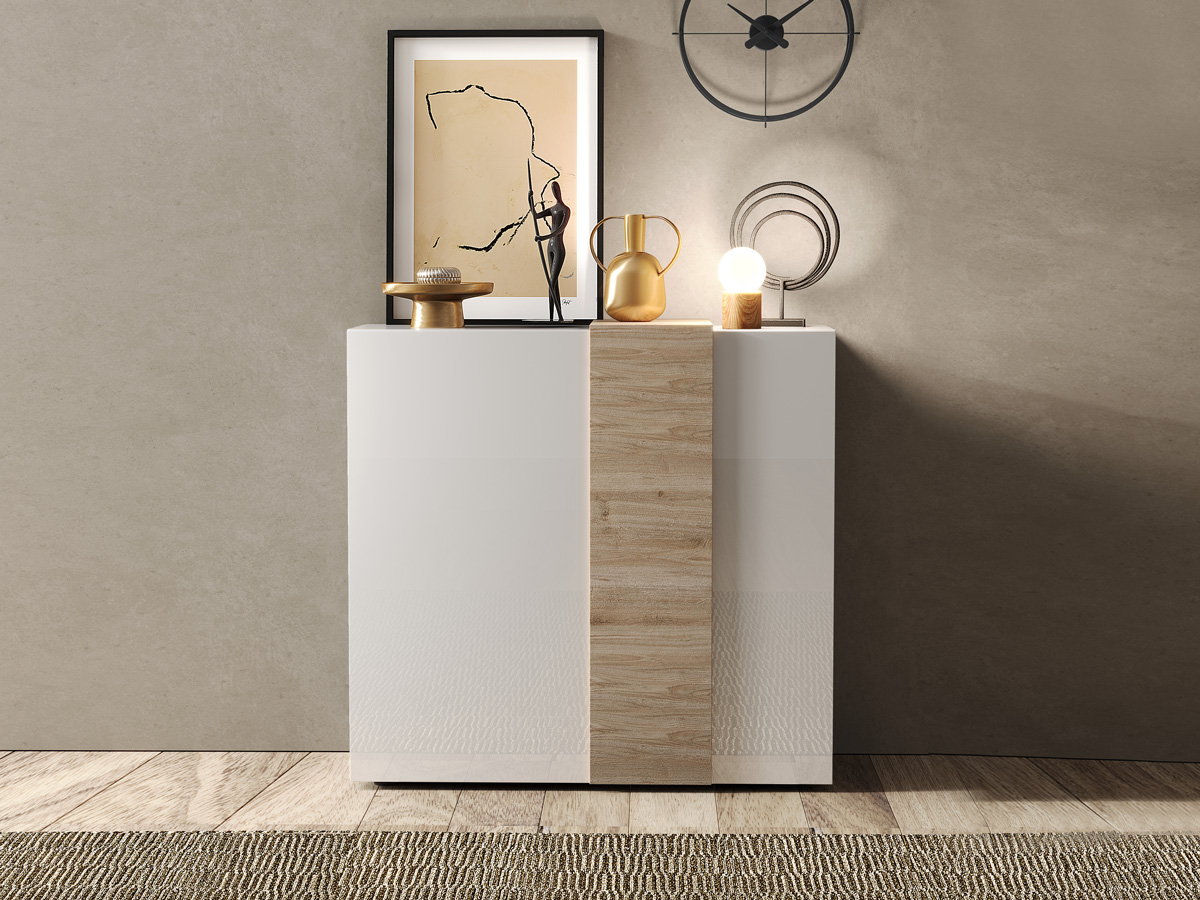 Soggiorno composta da 1 madia,1 vetrina e 1 tavolo, Kadiz e Bianco lucido