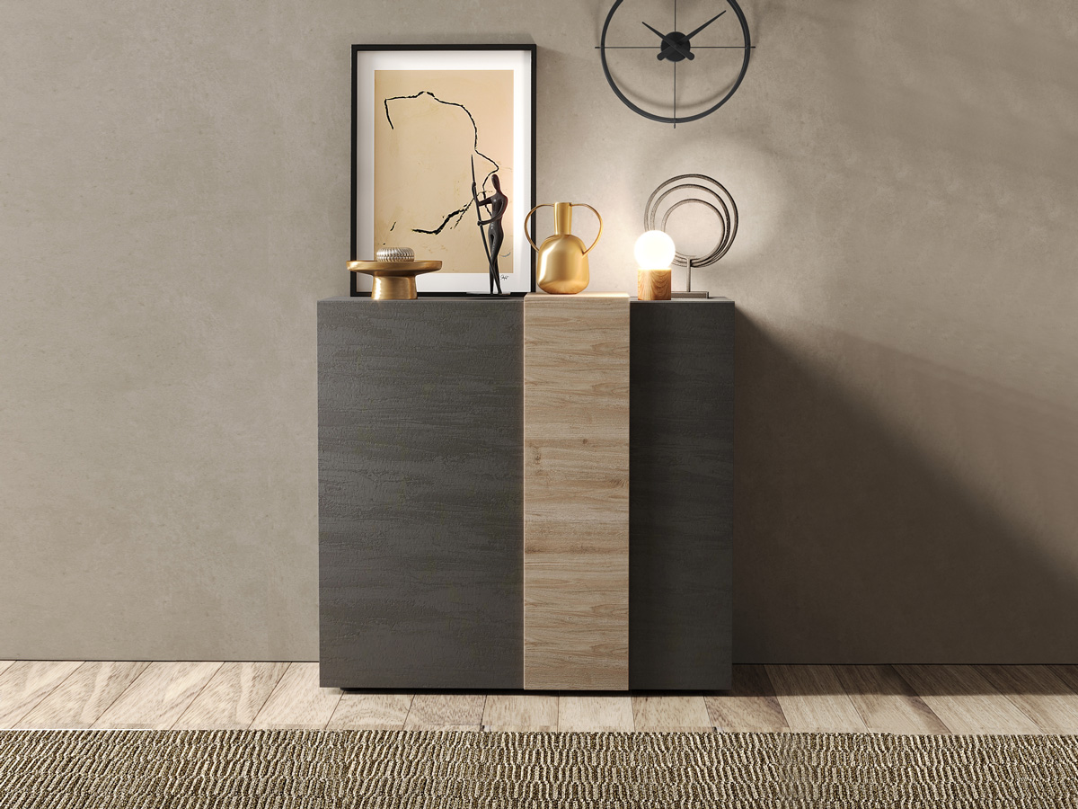 Soggiorno moderno, 2 madie e porta tv, Kadiz e Titanio