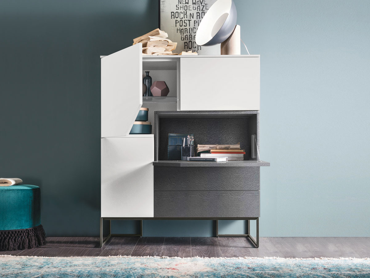 Madia contenitore, bianco gesso e cemento scuro