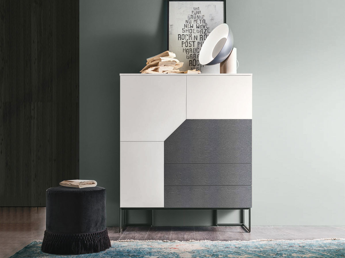 Madia contenitore, bianco gesso e cemento scuro