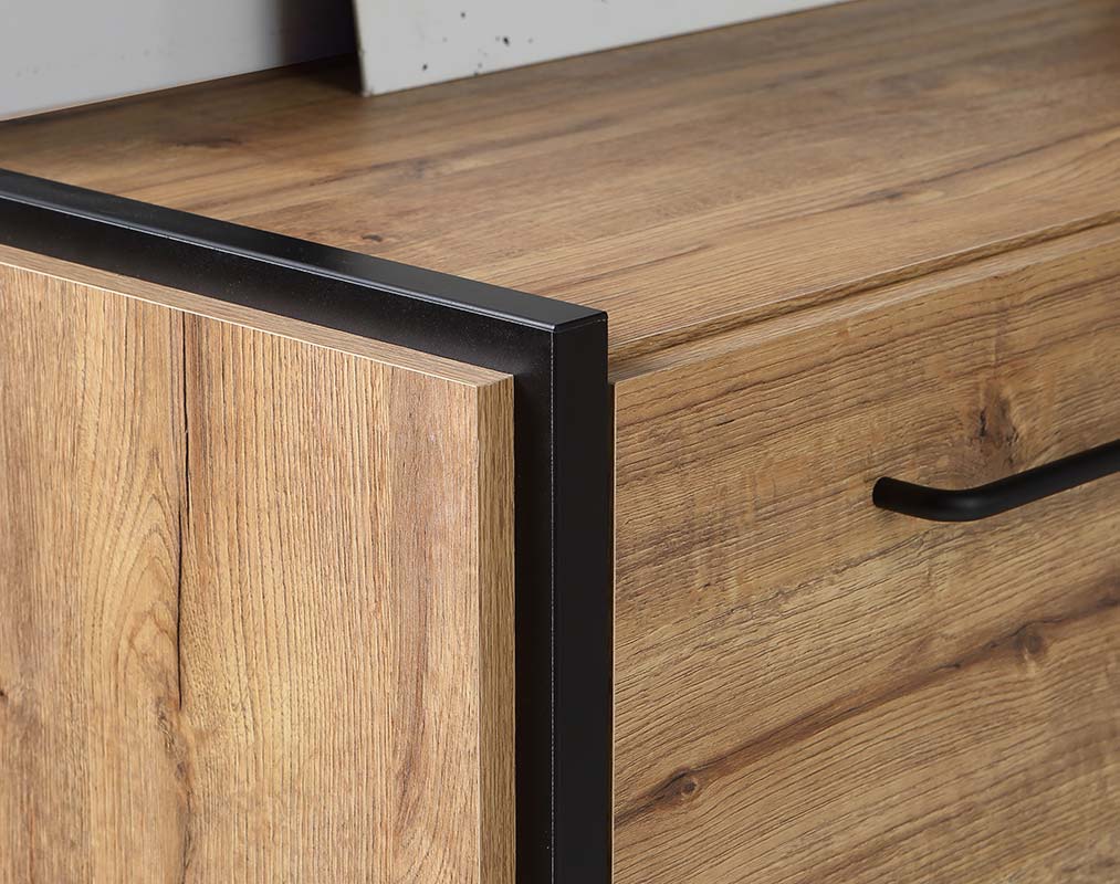 Madia alta industry 4 ante 1 cassetto, finitura Rovere Waterford e Nero