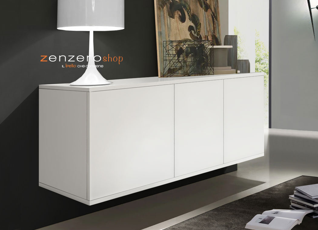 Madia sospesa per soggiorno, finitura Bianco Opaco