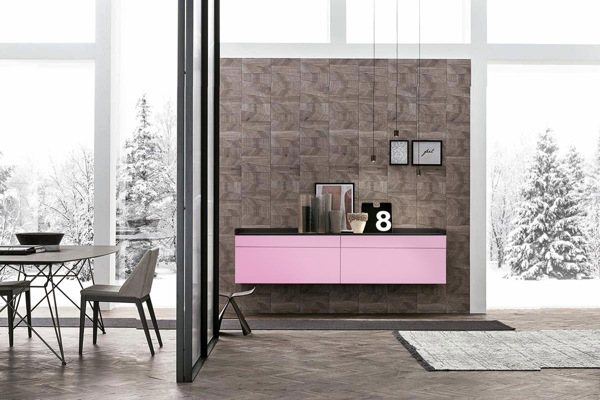 Madia sospesa 2 cestoni e 2 cassetti, finitura Pink e Antracite