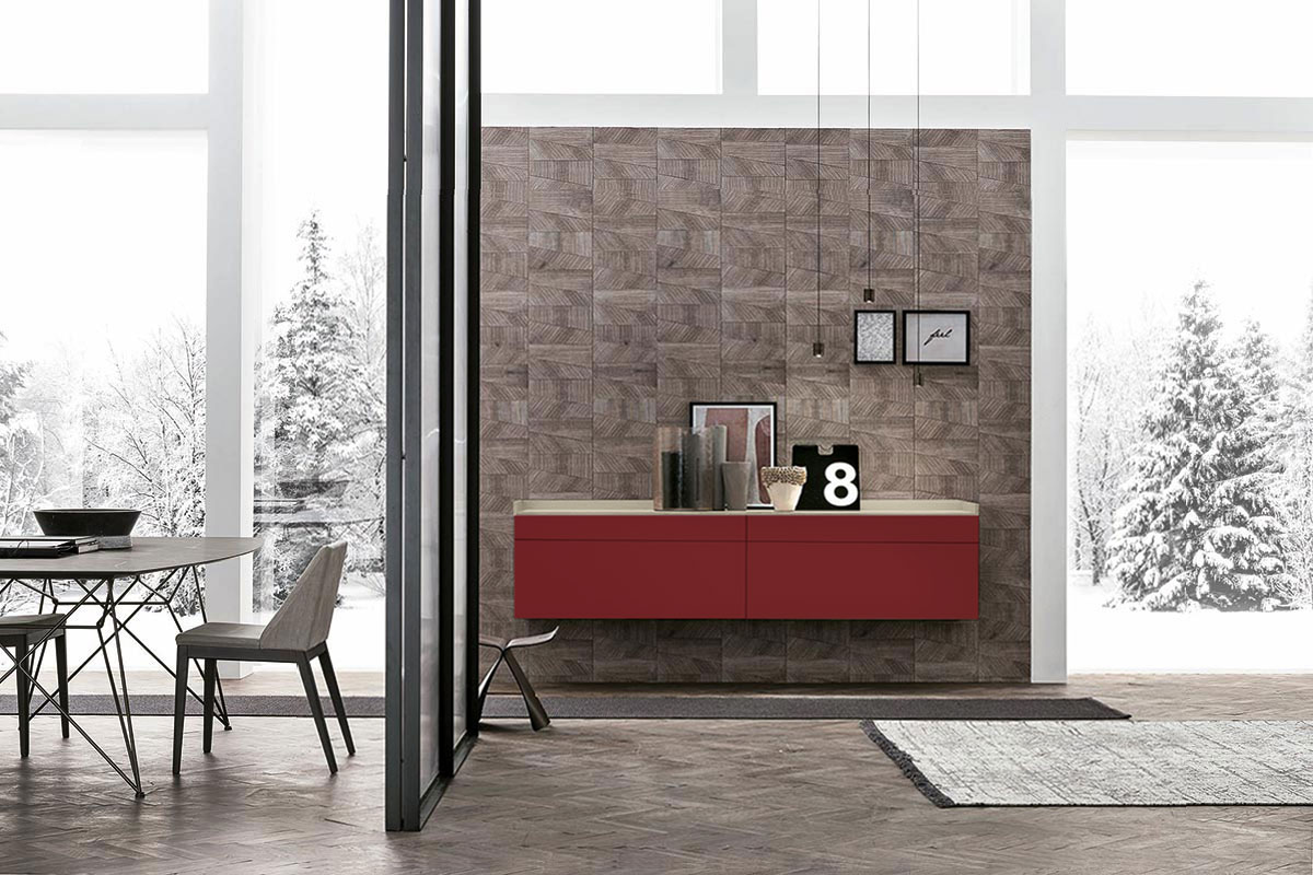 Madia sospesa 2 cestoni e 2 cassetti, finitura Bordeux e Canapa