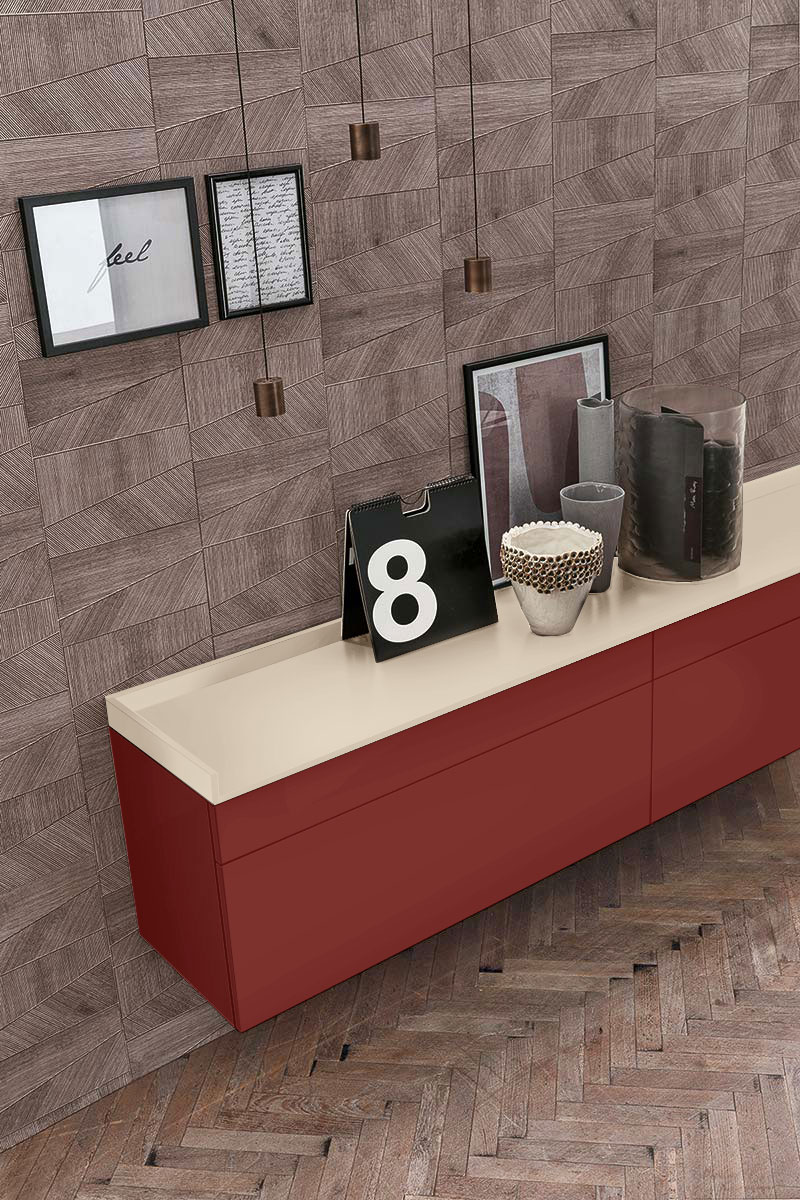 Madia sospesa 2 cestoni e 2 cassetti, finitura Bordeux e Canapa