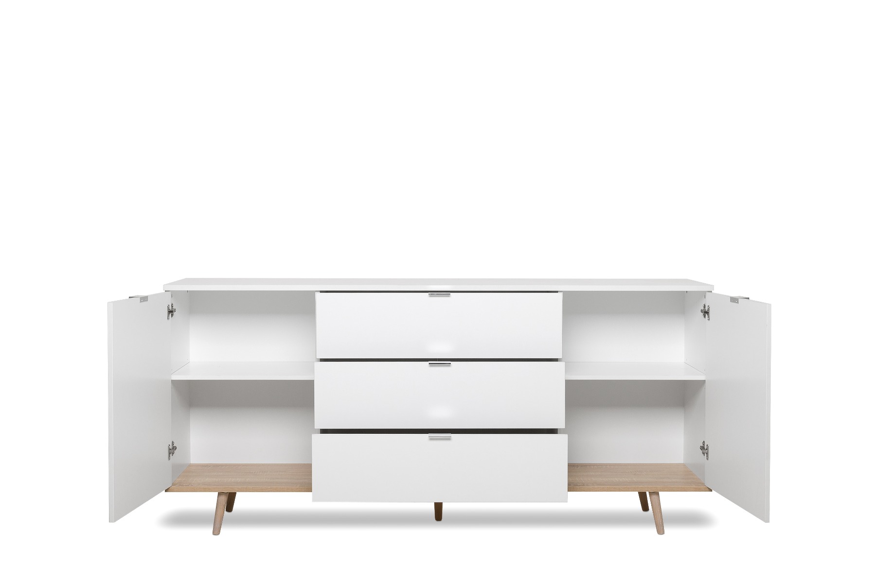 Madia in stile nordico in finitura Bianco e Quercia,  2 ante e 3 cassetti