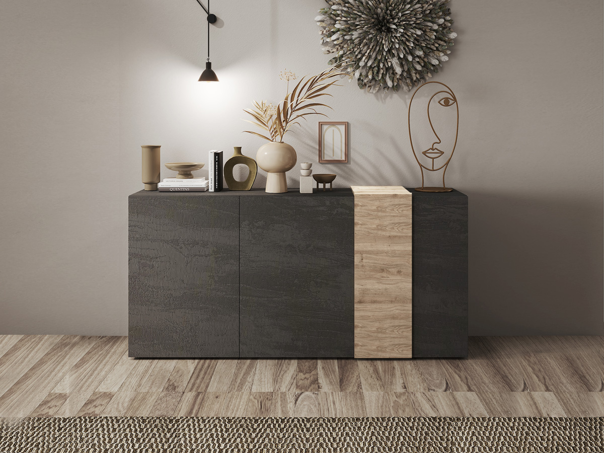 Madia moderna 3 ante in finitura Kadiz e Titanio