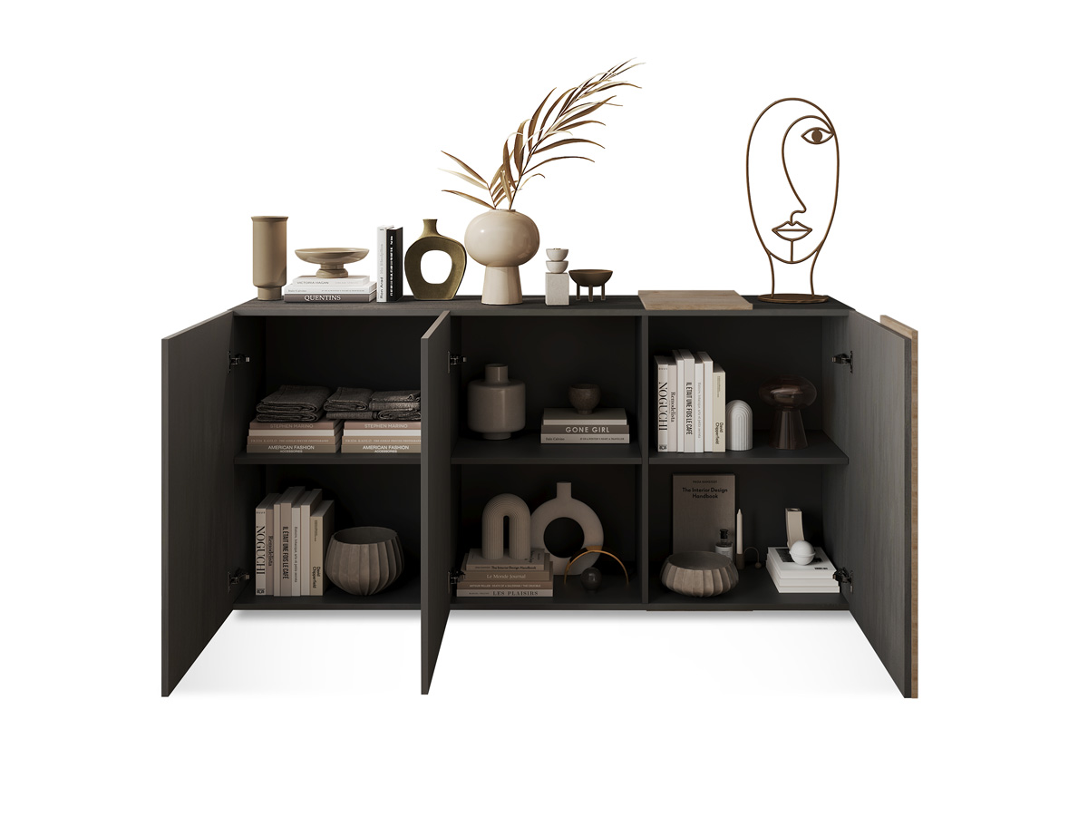 Madia moderna 3 ante in finitura Kadiz e Titanio