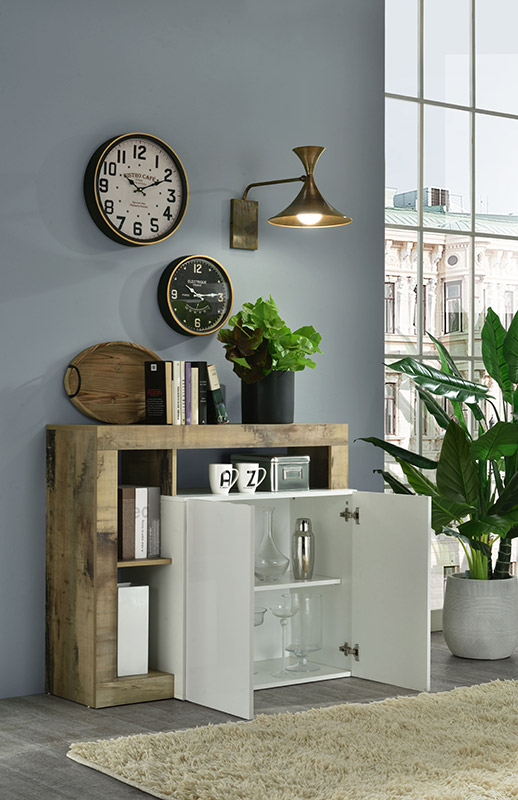 Credenza madia moderna 2 ante bianco lucido e cemento