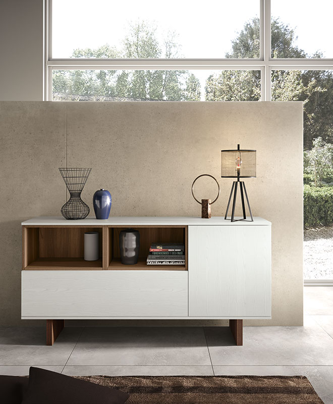 Madia moderna Medusa a 2 ante in finitura Bianco frassinato e Quercia brown